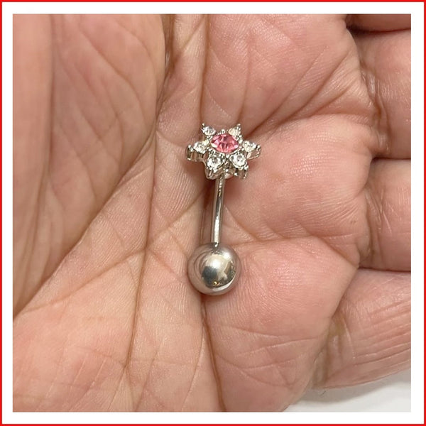 Gems Star Flower Top Heavy Bottom Ball Surgical Steel VCH Barbell.