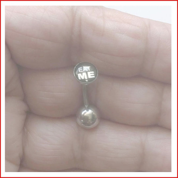 ALL LENGTHS: Surgical Steel LOGOs VCH Barbells with HEAVY BOTTOM BALL.