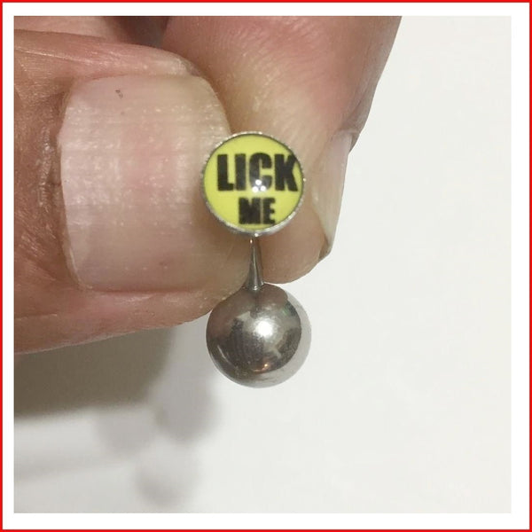 ALL LENGTHS: Surgical Steel LOGOs VCH Barbells with HEAVY BOTTOM BALL.