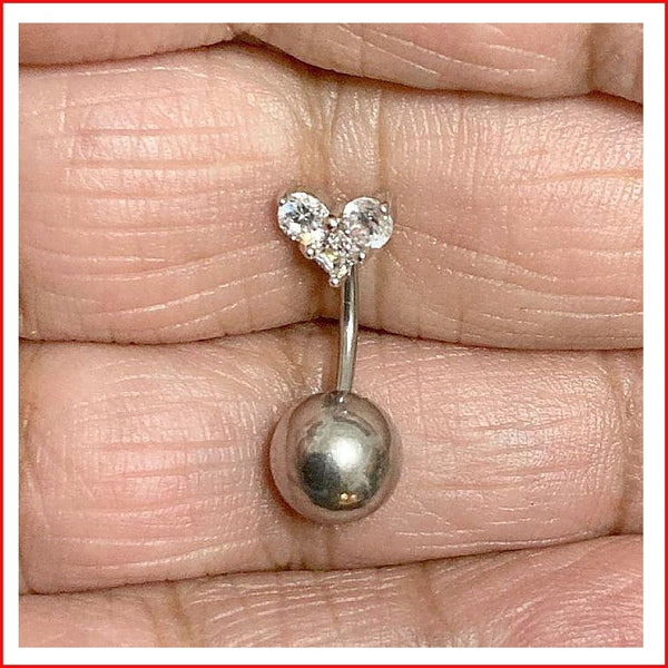 THIN 16g 9mm Length CZ HEART with Heavy Ball VCH Barbell.