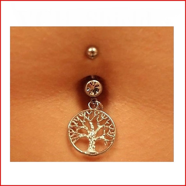 Surgical Steel Hand Crafted Tree Of Life Navel Barbell.