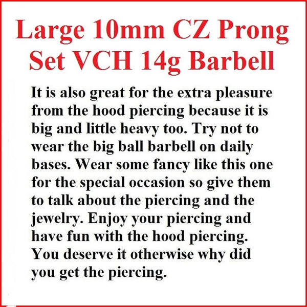 Large 10mm PRONG SET CZ Surgical Steel VCH Barbell.