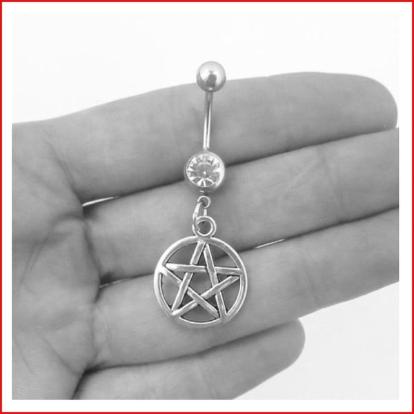 Surgical Steel Hand Crafted Pentagram Navel Barbell.