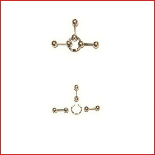 Surgical Steel14g 1-1/2" length 3 Piercings Industrial Barbell.