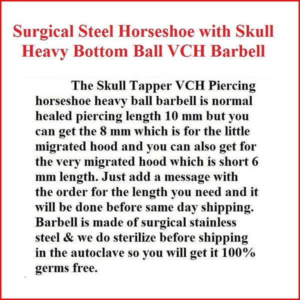 Surgical Steel Horseshoe with SKULL Heavy Bottom Ball VCH Piercing Barbell.