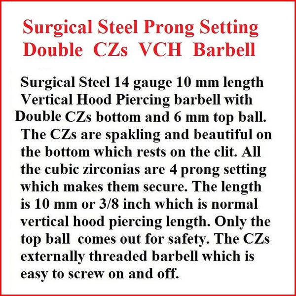 Surgical Steel Prong Set Double CZs VCH Barbell.