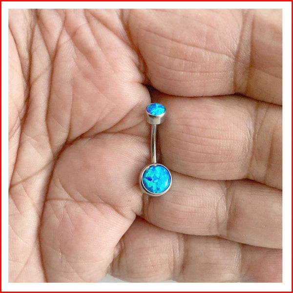 Grade 23 TITANIUM Bezel Set Blue Fire OPAL Internal Threads VCH Barbell.