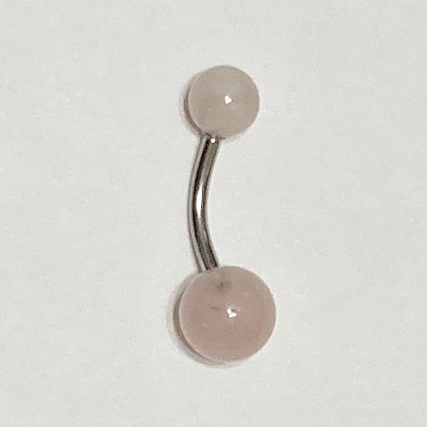 Surgical Steel Natural Love Stone Rose Quartz Stone 14g VCH Barbell.