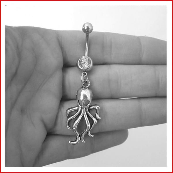 Surgical Steel Hand Crafted Octopus Navel Barbell.