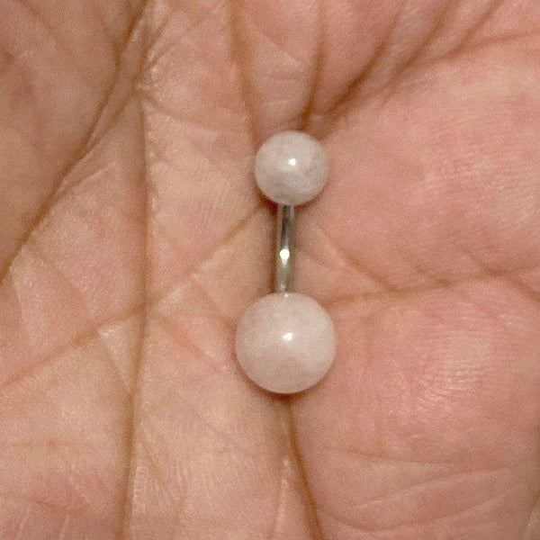 Surgical Steel Natural Love Stone Rose Quartz Stone 14g VCH Barbell.