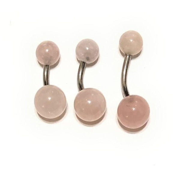 Surgical Steel Natural Love Stone Rose Quartz Stone 14g VCH Barbell.