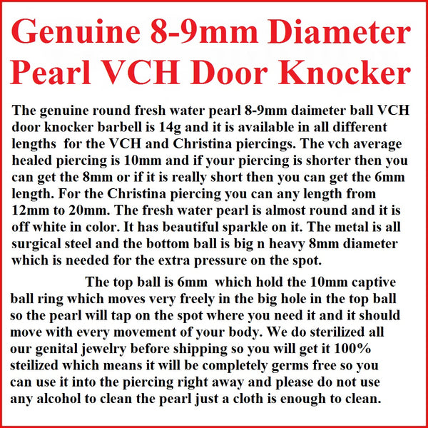 Genuine 8-9mm Diameter PEARL VCH Door Knocker Barbell.