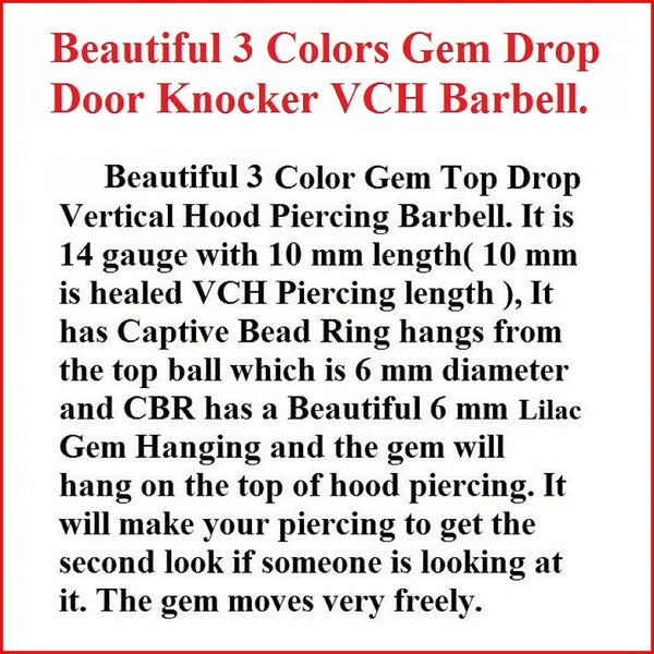 3 Beautiful Colors Gem Drop VCH Door Knocker Barbell.