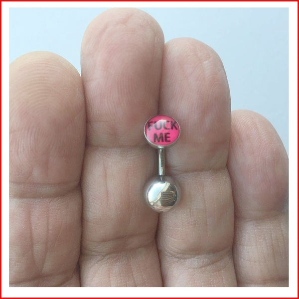 ALL LENGTHS: Surgical Steel LOGOs VCH Barbells with HEAVY BOTTOM BALL.