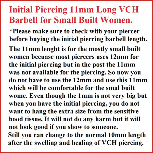 Small Built Women Length 11mm VCH Surgical Steel Initial Piercing Barbell.
