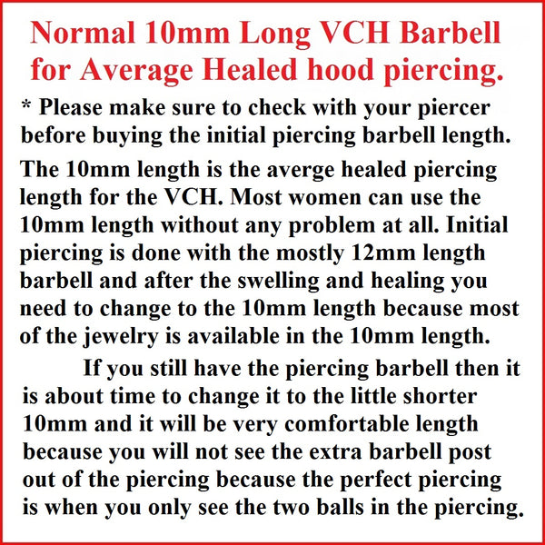 Normal Healed Length 10mm VCH Surgical Steel Piercing Barbell.