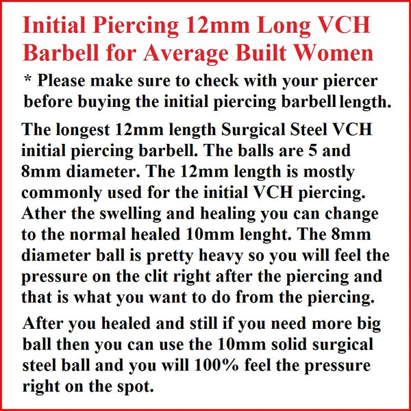 LONGEST 12mm long VCH Surgical Steel Piercing Barbell for Initial VCH Piercing.