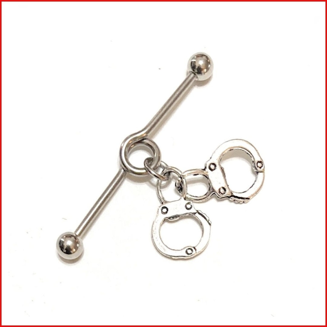 Surgical Steel Hand Crafted Handcuff Industrial Barbell.