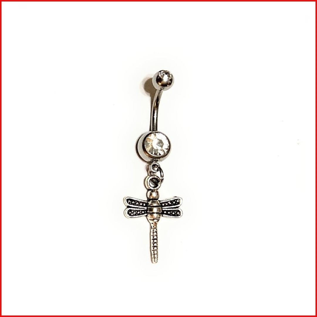 Surgical Steel Hand Crafted Dragonfly Navel Barbell.