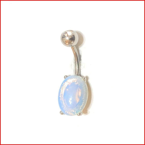 Surgical Steel Prong Set Oval Opalite Stone 14g VCH Barbell.