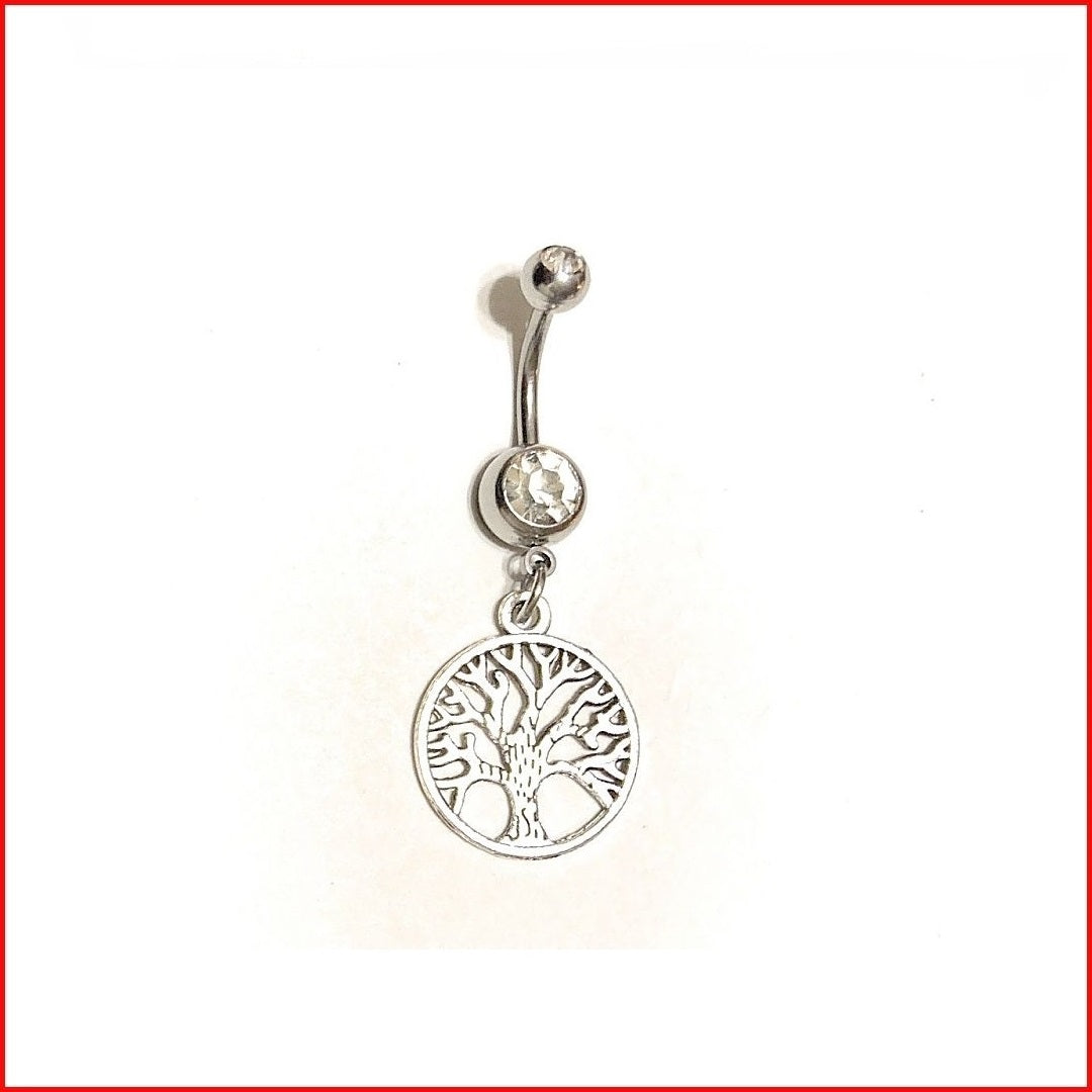 Surgical Steel Hand Crafted Tree Of Life Navel Barbell.