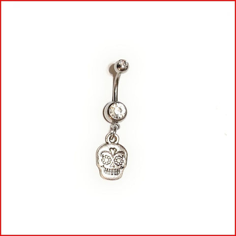 Surgical Steel Hand Crafted Sugar Skull Navel Barbell.