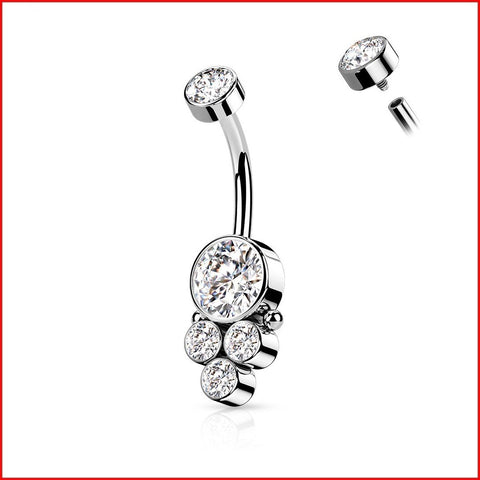 Surgical Steel Internally Threaded Beautiful Cluster CZs VCH Barbell.