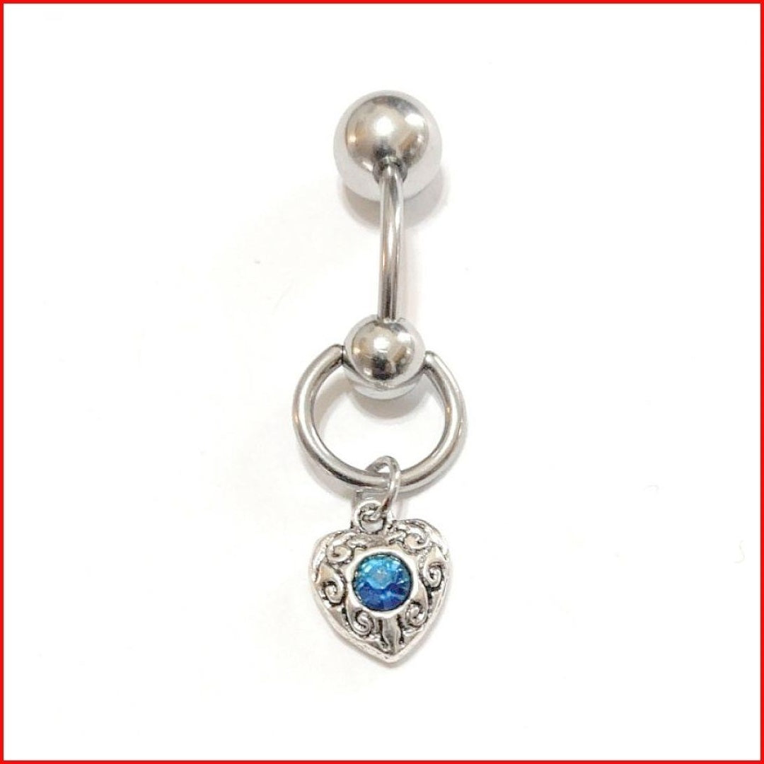 TEAL GEM HEART DANGLE VCH Barbell with Heavy Ball for EXTRA PRESSURE.