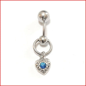 TEAL GEM HEART DANGLE VCH Barbell with Heavy Ball for EXTRA PRESSURE.