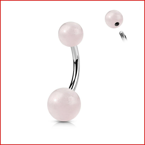 Surgical Steel Natural Love Stone Rose Quartz Stone 14g VCH Barbell.