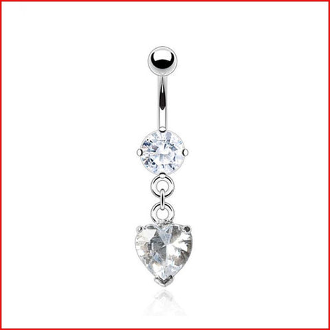 Surgical Steel 14g 10mm Length STUNNING PRONG SET Dangle HEART Barbell.