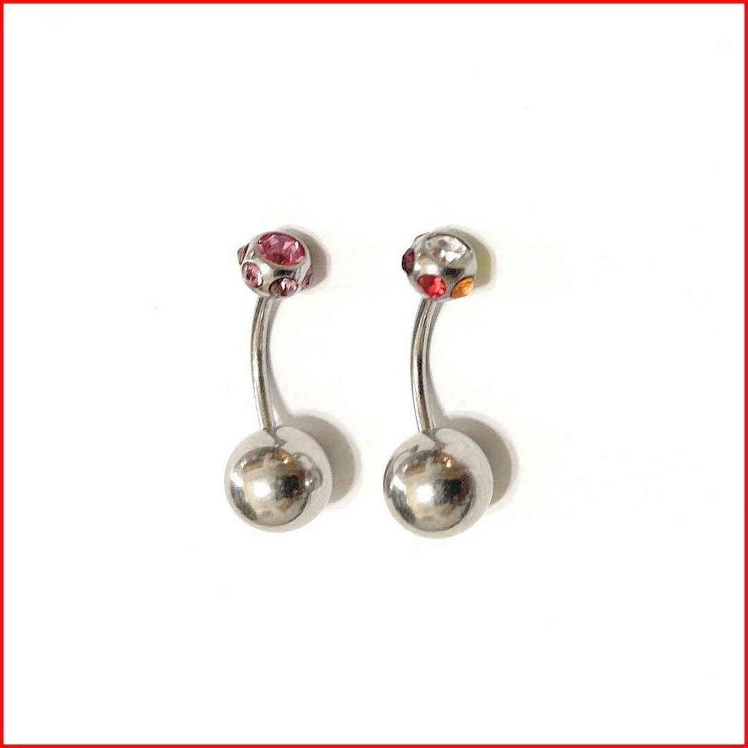 Surgical Steel THIN 16g Multiple Gem Top with Big Bottom Ball.