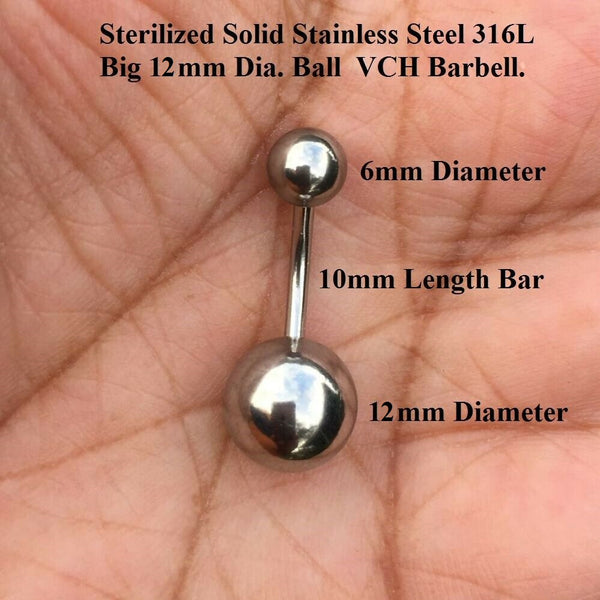 Surgical Steel 14g 12mm BIG n HEAVY Bottom Ball VCH Barbell.