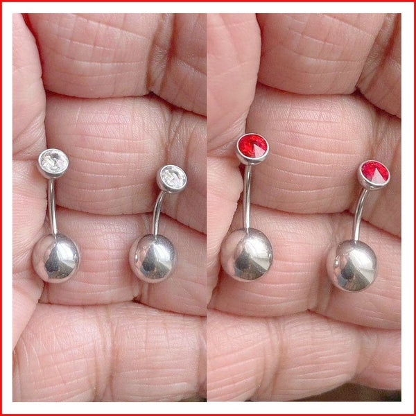 THIN 16g RED & CLEAR CZ TOP with Heavy Ball VCH Barbell.