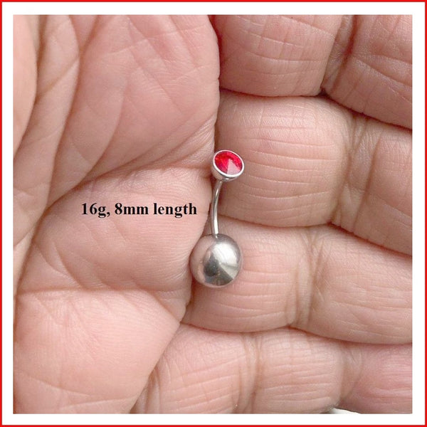 THIN 16g RED & CLEAR CZ TOP with Heavy Ball VCH Barbell.