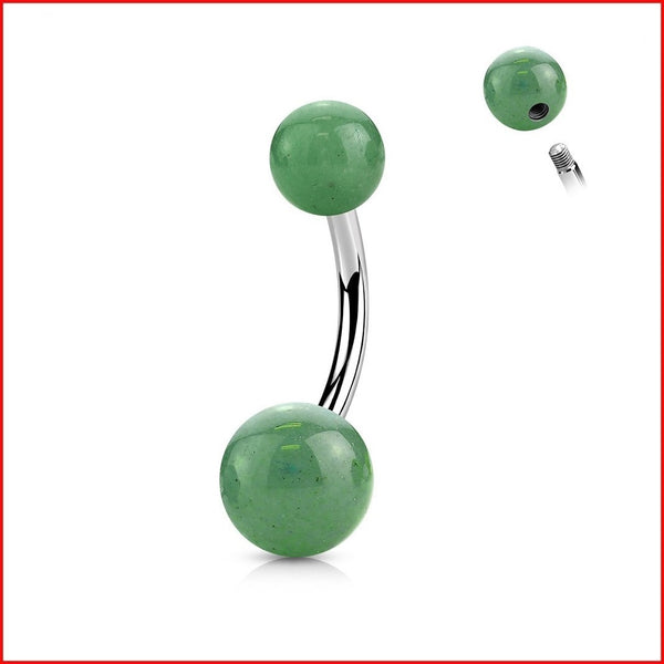 Surgical Steel Natural Green JADE Stone 14g VCH Barbell.