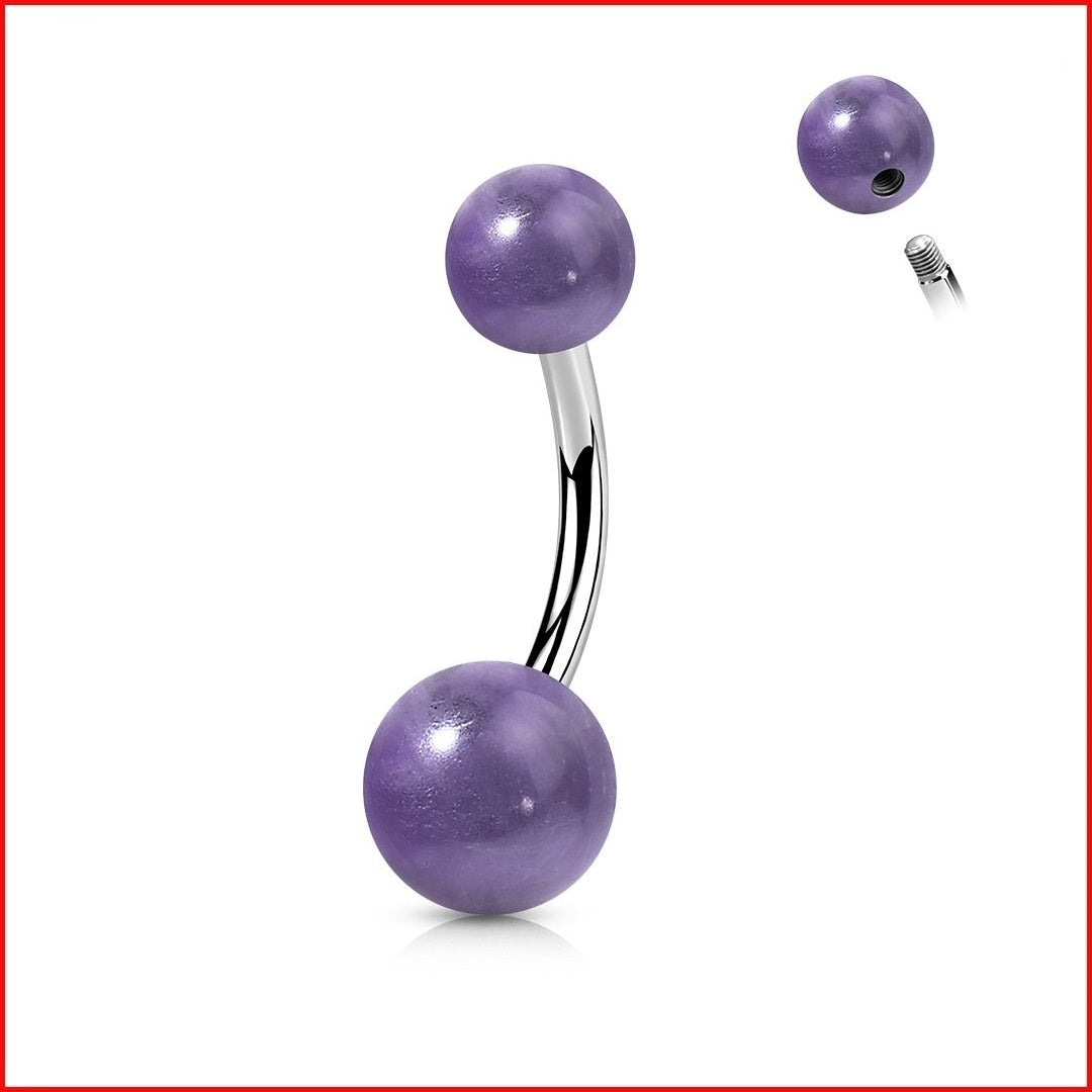 Surgical Steel Natural AMETHYST Stone 14g VCH Barbell.