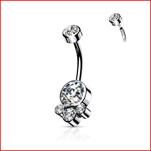 Surgical Steel Internally Threaded Beautiful Cluster 4CZs VCH Barbell.