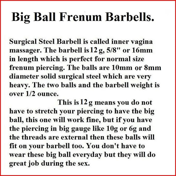 Surgical Steel 12g with 10mm Balls Frenum Barbell or Vagina Massager.