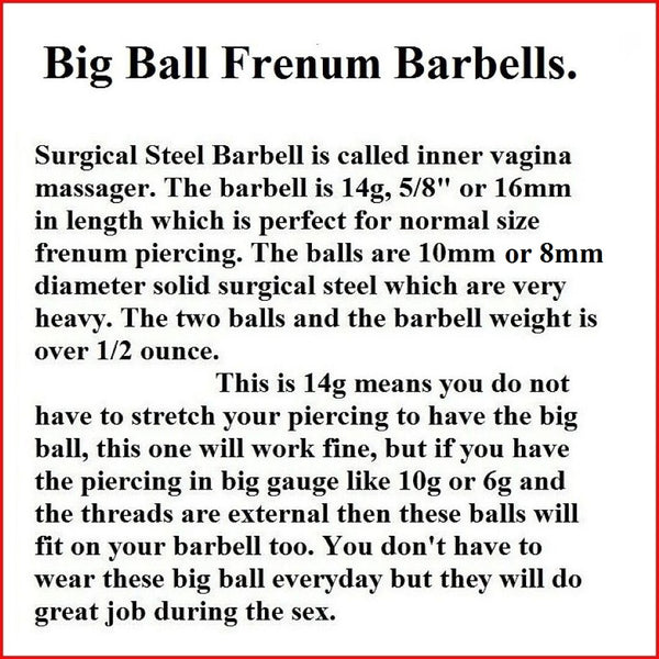 Surgical Steel 14g with 10mm Balls Frenum Barbell or Vagina Massager.