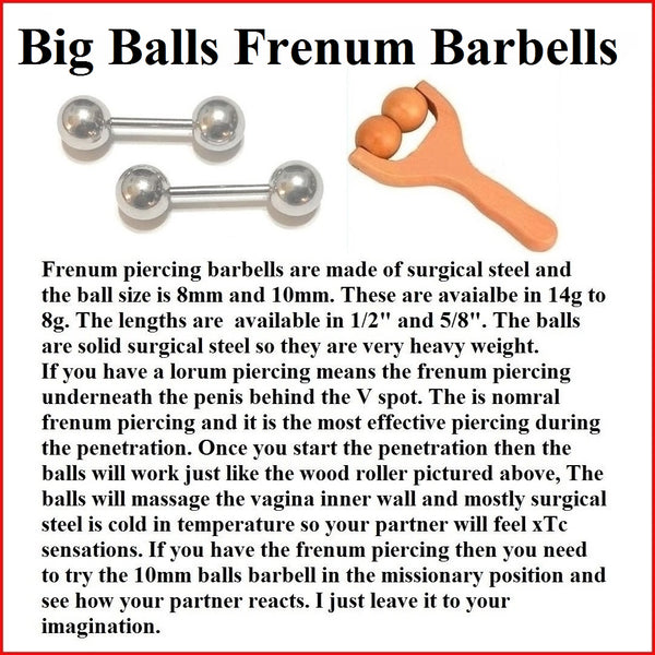 Surgical Steel 8g with 10mm Balls Frenum Barbell or Vagina Massager.