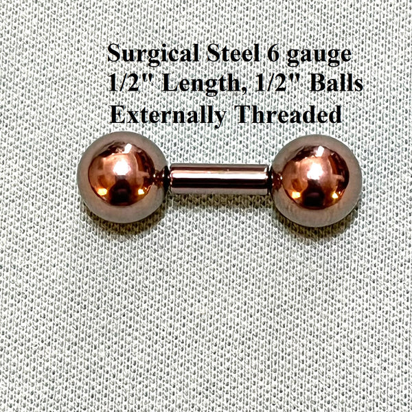 Surgical Steel 6g 1/2" Length with 1/2" Big Balls Frenum Barbell.