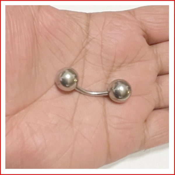 Stainless Steel 10g, 5/8" with TWO 12mm Big BALLS PA CURVE Barbell.