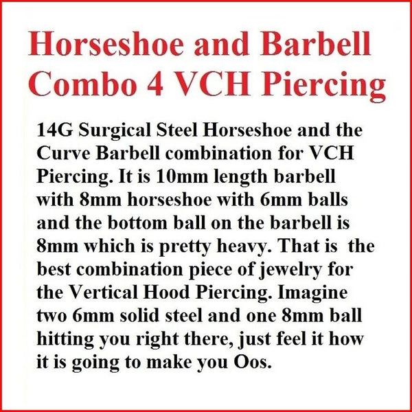 Surgical Steel HORSESHOE & BARBELL COMBO for VCH Piercing.