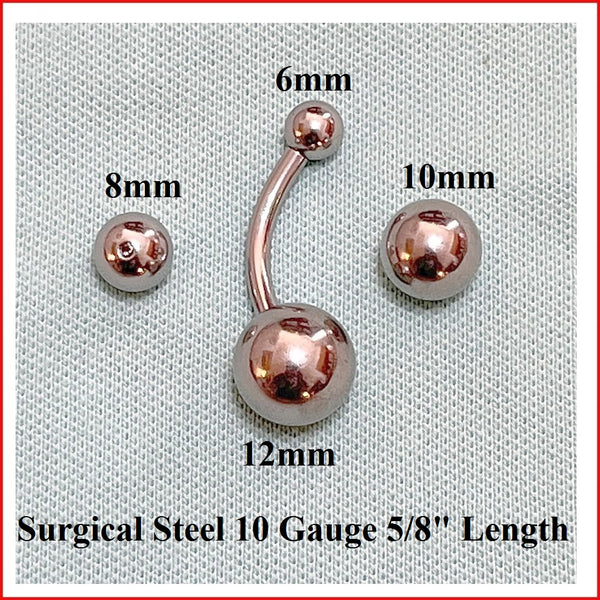 Surgical Steel 10g 5/8" 6mm, 8mm, 10mm & 12mm BIG Balls PA Curve Barbell.